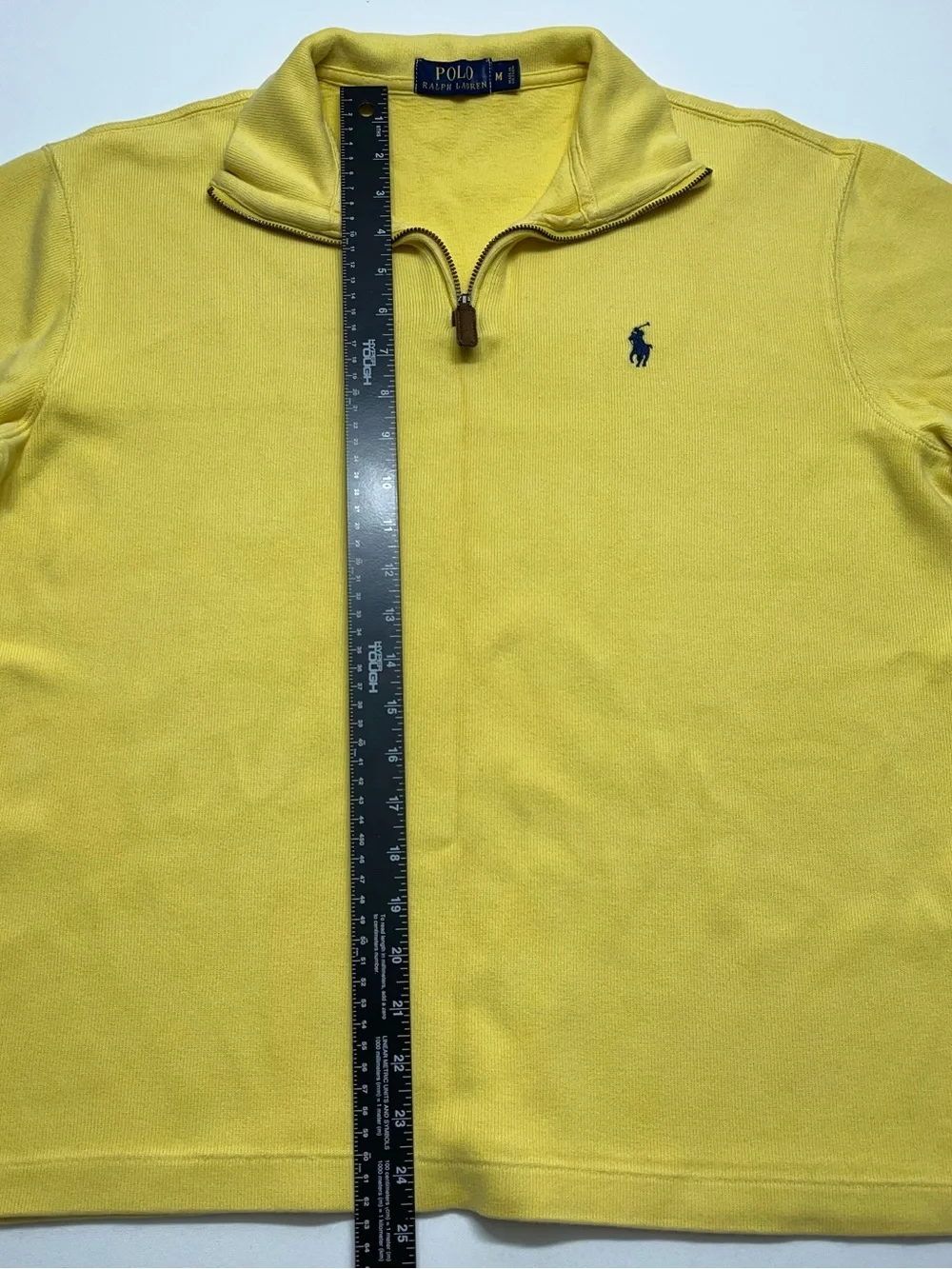 Polo Ralph Lauren 1/4 Sweater Mens Size Medium Yellow Rib Knit Pullover